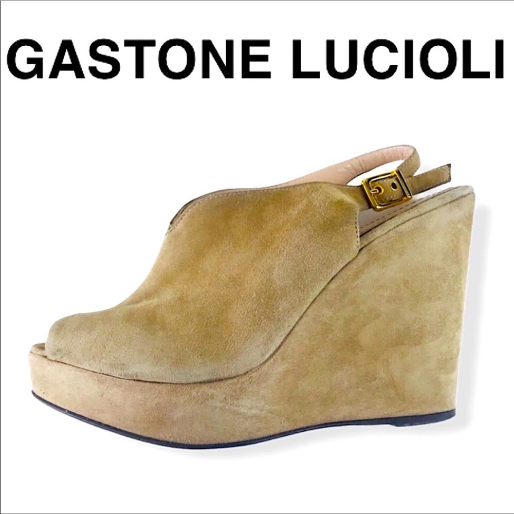 Gastone Lucioli Beige Suede Wedge Italian Shoes 39